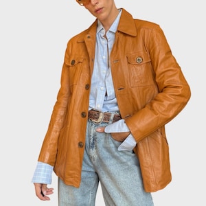 Vintage 70s Burnt Orange Leather Jacket: Oversized Unisex Coat (L/XL)