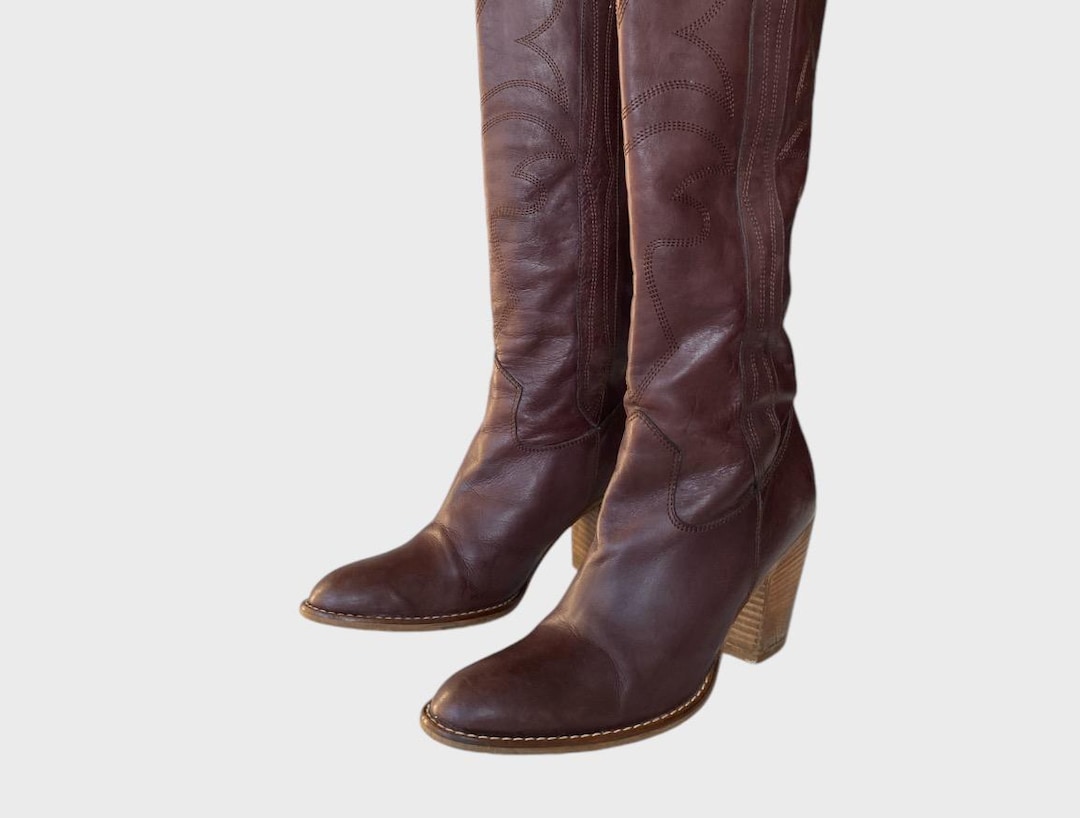Vintage Brown Leather Boots Western Knee High Size EU36 Billi Bi