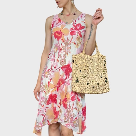 Y2K Floral Midi Dress: Vintage Taifun Asymmetrical Hem Slip Dress - Etsy