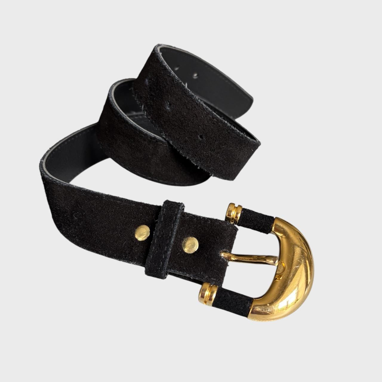 Vintage 90s Black Suede Leather Belt With Gold Buckle - Etsy