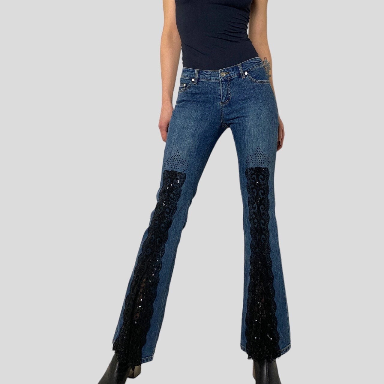 Y2K Low Rise Flare Jeans: Vintage Bootcut with Lace Detail