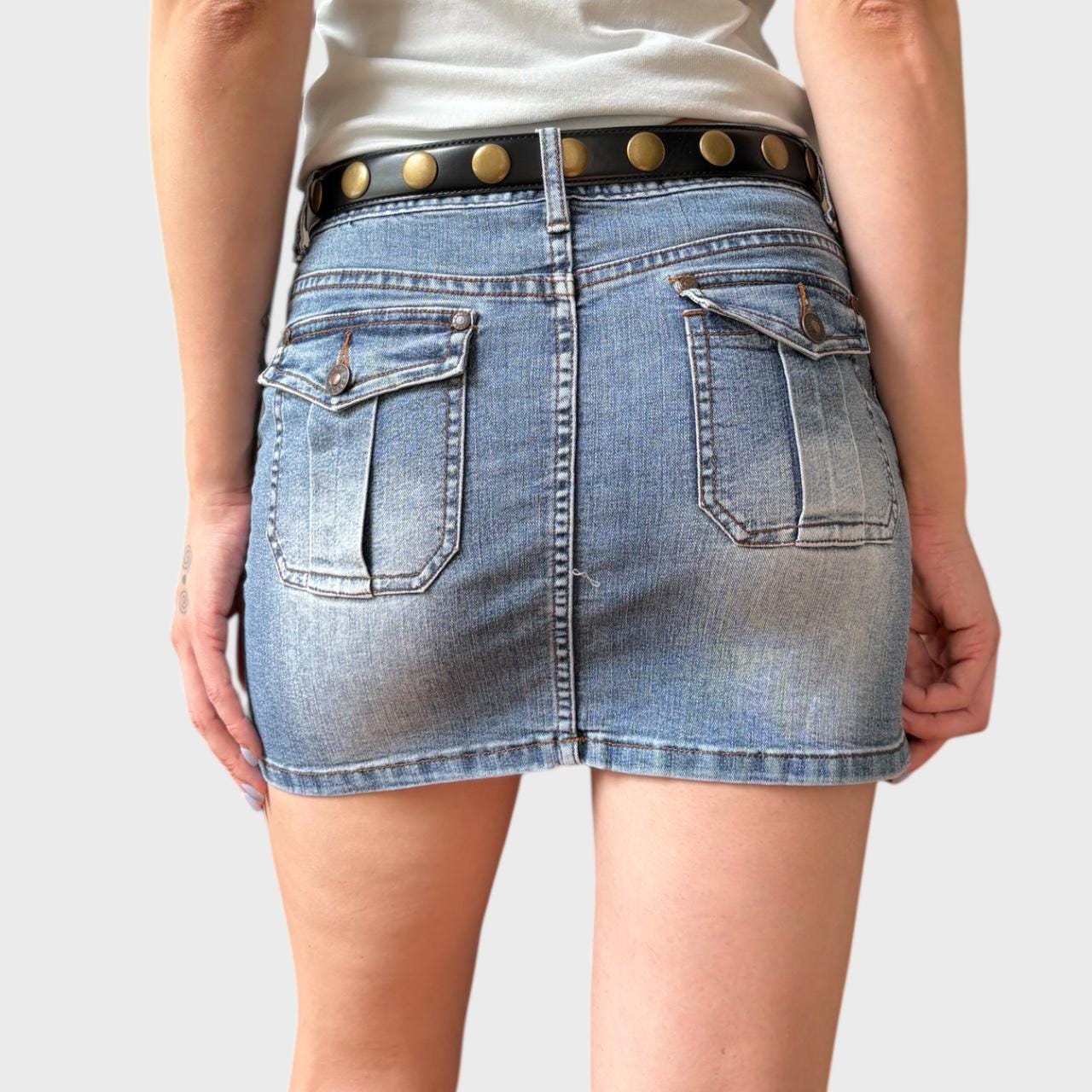 Y2K ローライズデニムミニスカート：ストレッチブルージーンズスカート