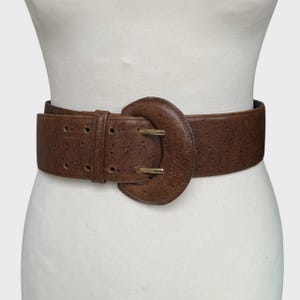 Vintage Brown Leather Belt, Wide Buckle Waist Belt