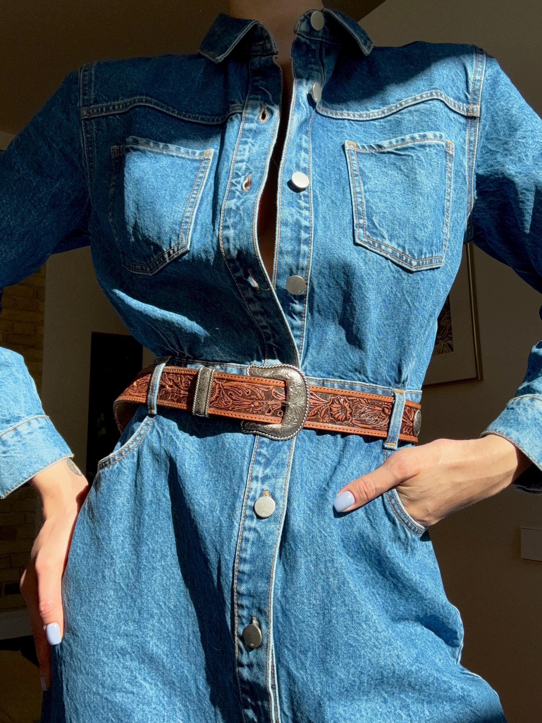 JowTreex Cintura in pelle da donna in stile cowboy occidentale, con incisione floreale vintage, con fibbia in strass, per pantaloni e abiti, Marrone - Stile 3, for 83-100cm waist