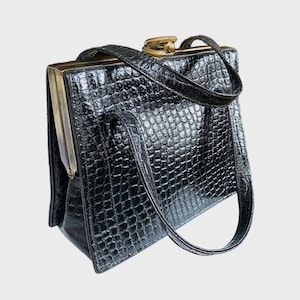 Leder Clutch Handtasche, Retro schwarze Schlange geprägt - klein, elegant, schick