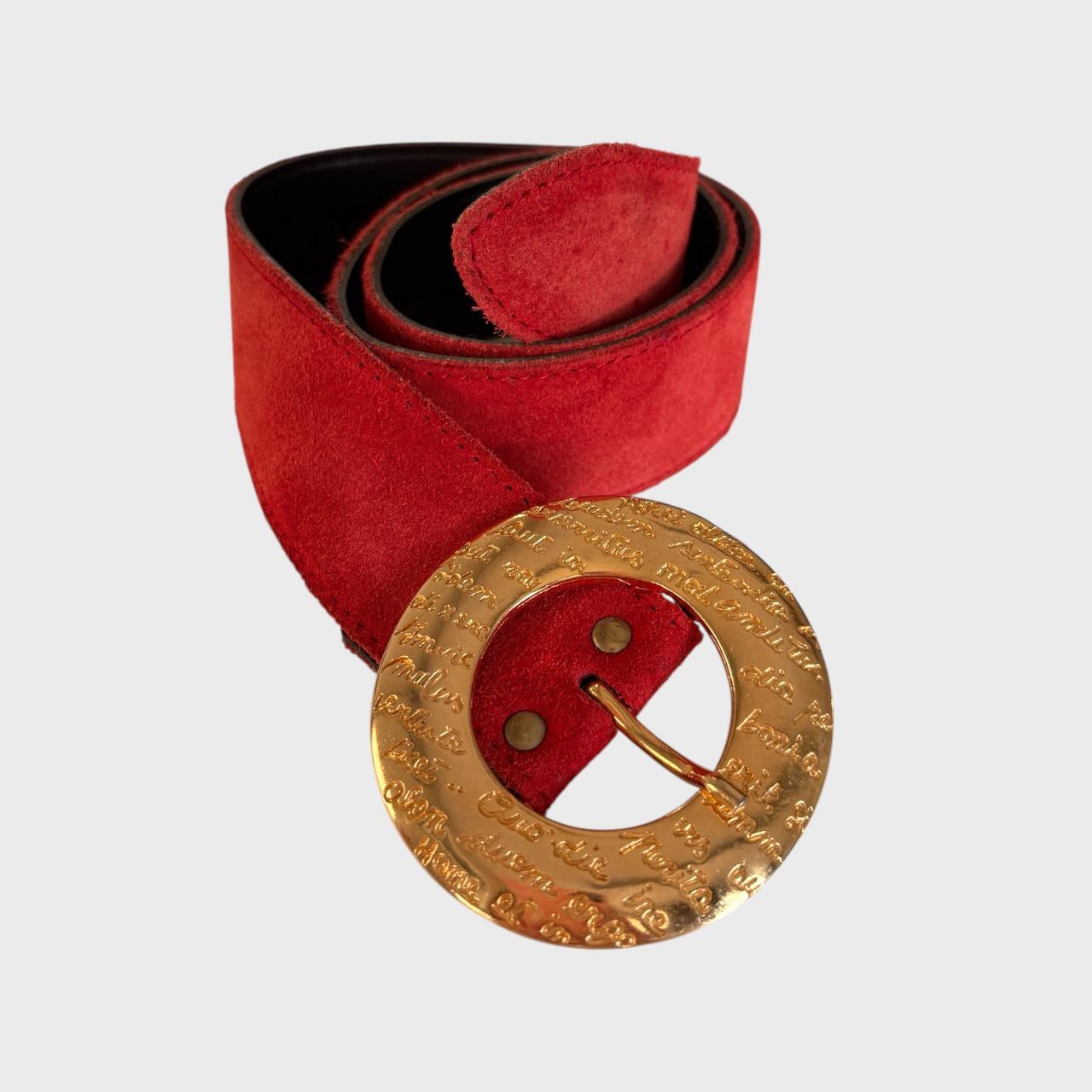 Frame Denim Le Circle Belt Red Suede with Gold Tone Round Buckle Sz L Buy Womens Red Suede Belt with Gold buckle  main image 2