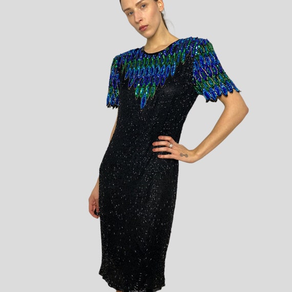 Rare Find Embellished Silk Gown, Beads and Sequin… - image 1