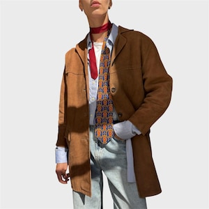 Vintage 80s Brown Suede Leather Jacket Coat – Oversized Fit – Size M/L