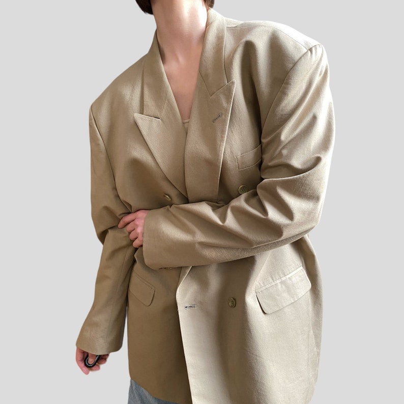 Vintage 90er Jahre Oversized Unisex Long Blazer in Creme Gr. XL/XXL Bild 4