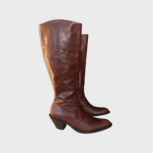 Vintage Brown Leather Boots Western Knee High Size EU36