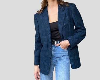 Vintage Navy Blue Size L Wool Blend Oversized Unisex Blazer