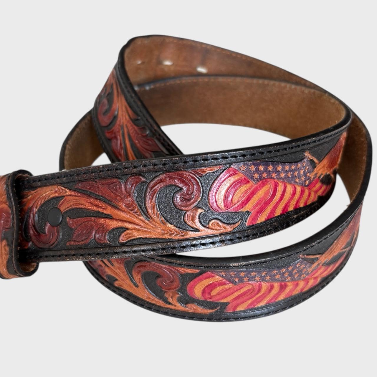 Vintage Tooled Leather Eagle Belt: Hand-painted Western 