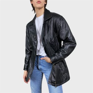 Vintage Black Leather Jacket Moto Biker Jacket Size L