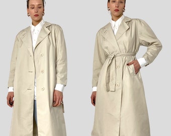 Vintage Beige Trench Coat Cream Size XS Belted Long Trench Coat 90s Beige Coat