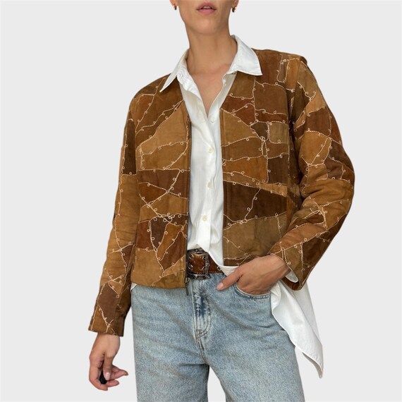 Vintage Brown Suede Patchwork Jacket | Embroidere… - image 7