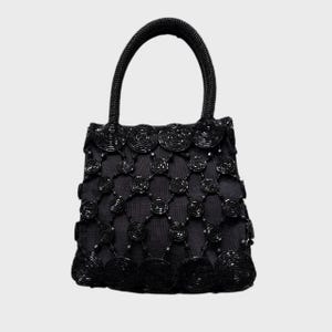 Vintage Black Beaded Evening Purse | Retro Glam Top Handle Bag