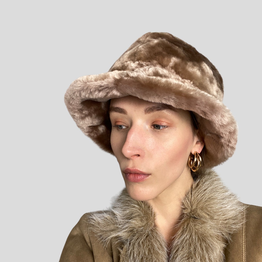 Vintage Peachy Beige Faux Fur Bucket Hat (23.5in) - Etsy display picture 2
