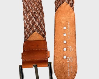 Vintage Woven Leather Belt: Boho Western Brass Buckle  display picture 1