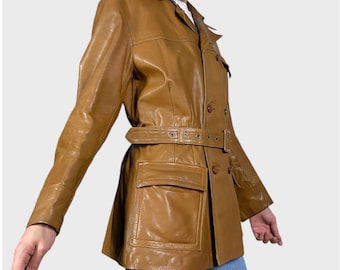 Vintage 70s Tan Leather Jacket Men's Size M Belted