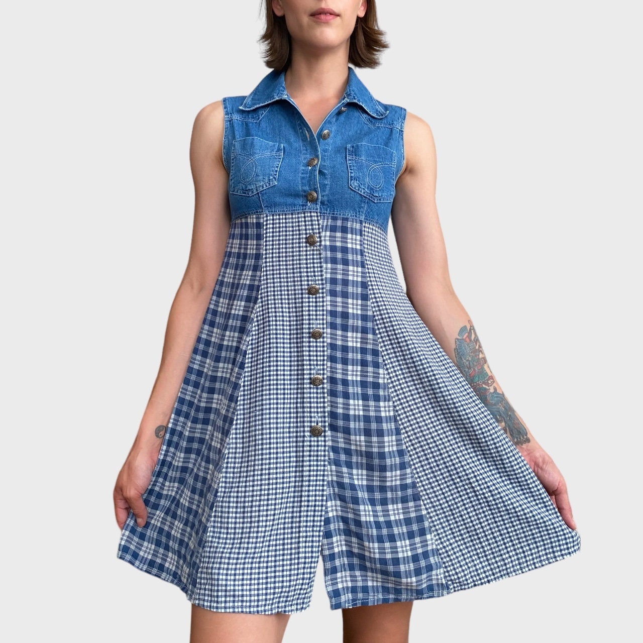 Checkered Denim Dress - Etsy