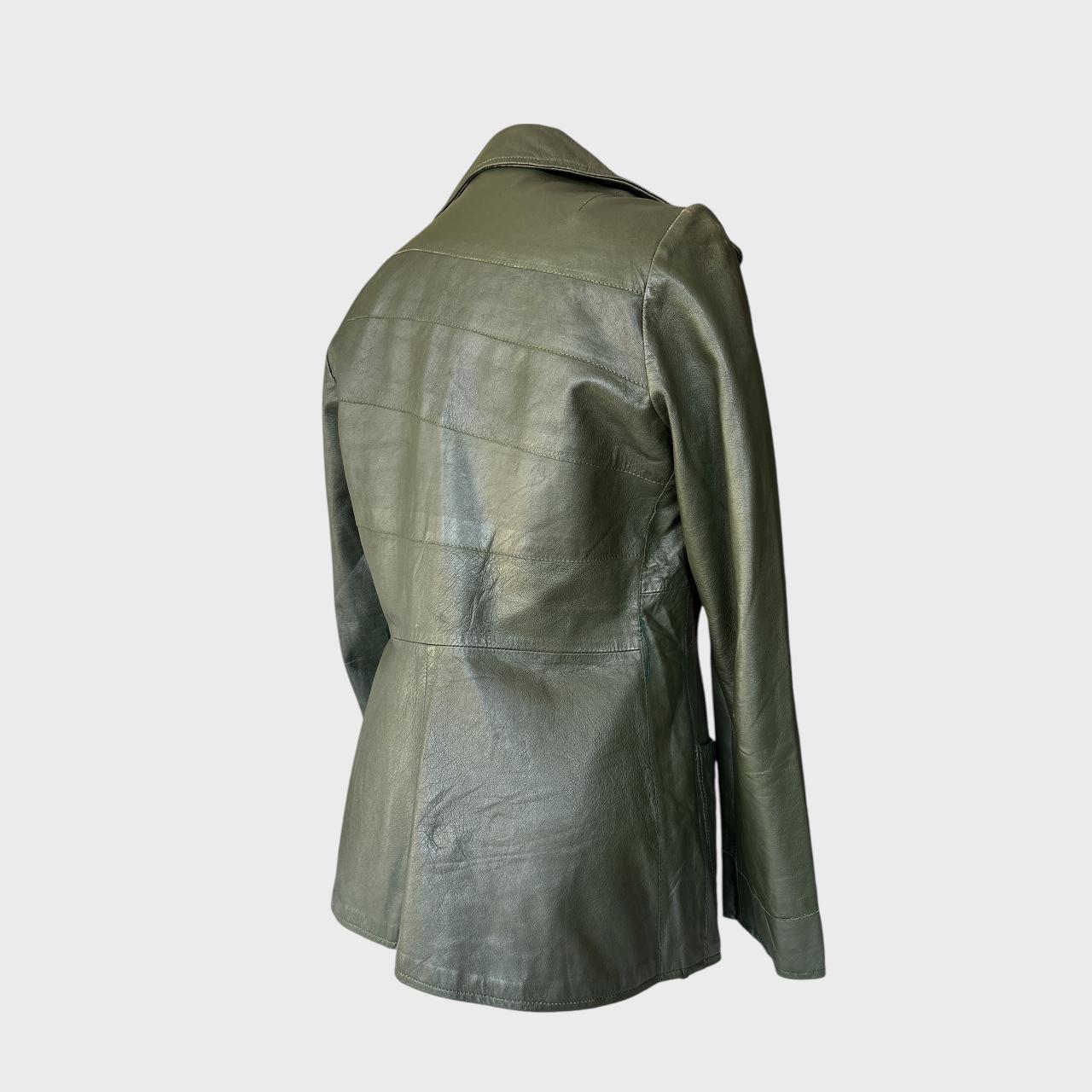Vintage 70s Dark Green Leather Jacket: Fitted Waist, Retro Boho