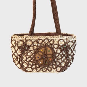 Vintage Straw Shoulder Bag – Small Boho Purse with Crochet & Beads – Woven Summer Bag – 90s Y2K Festival Handbag – Beach Indie Style
