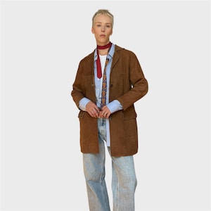 Vintage 80s Brown Suede Leather Jacket Coat – Oversized Fit – Size M/L
