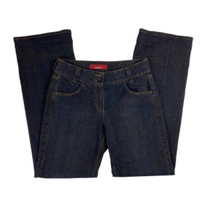 Jean taille basse vintage des années 2000 : jambe droite bleu marine brun rouille (taille L)