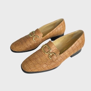 Vintage Tan Leather Loafers UK4.5 Croc Embossed Loafers