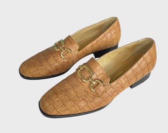 Vintage Crocodile Embossed Leather Loafers | Susan Bennis  display picture 1