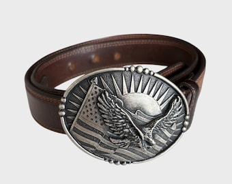 Y2K American Eagle Brown Leather Belt, Eagle Buckle (size 30  display picture 1