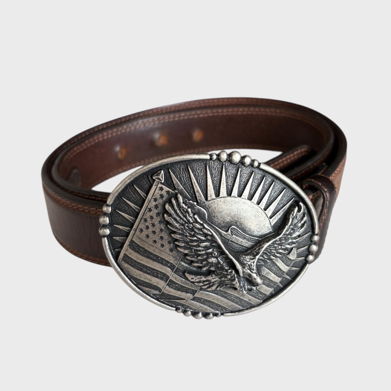 Vintage Brown Leather Belt with Solid Brass Gold Eagle Buckle 45” Eagle Belt Buckle - Etsy main image 2