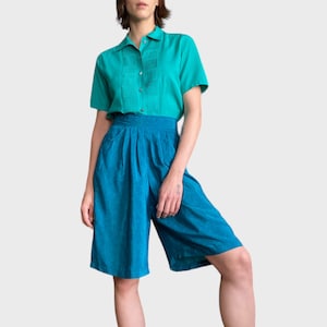 Vintage Blue Shorts High Rise Loose Fit Skorts