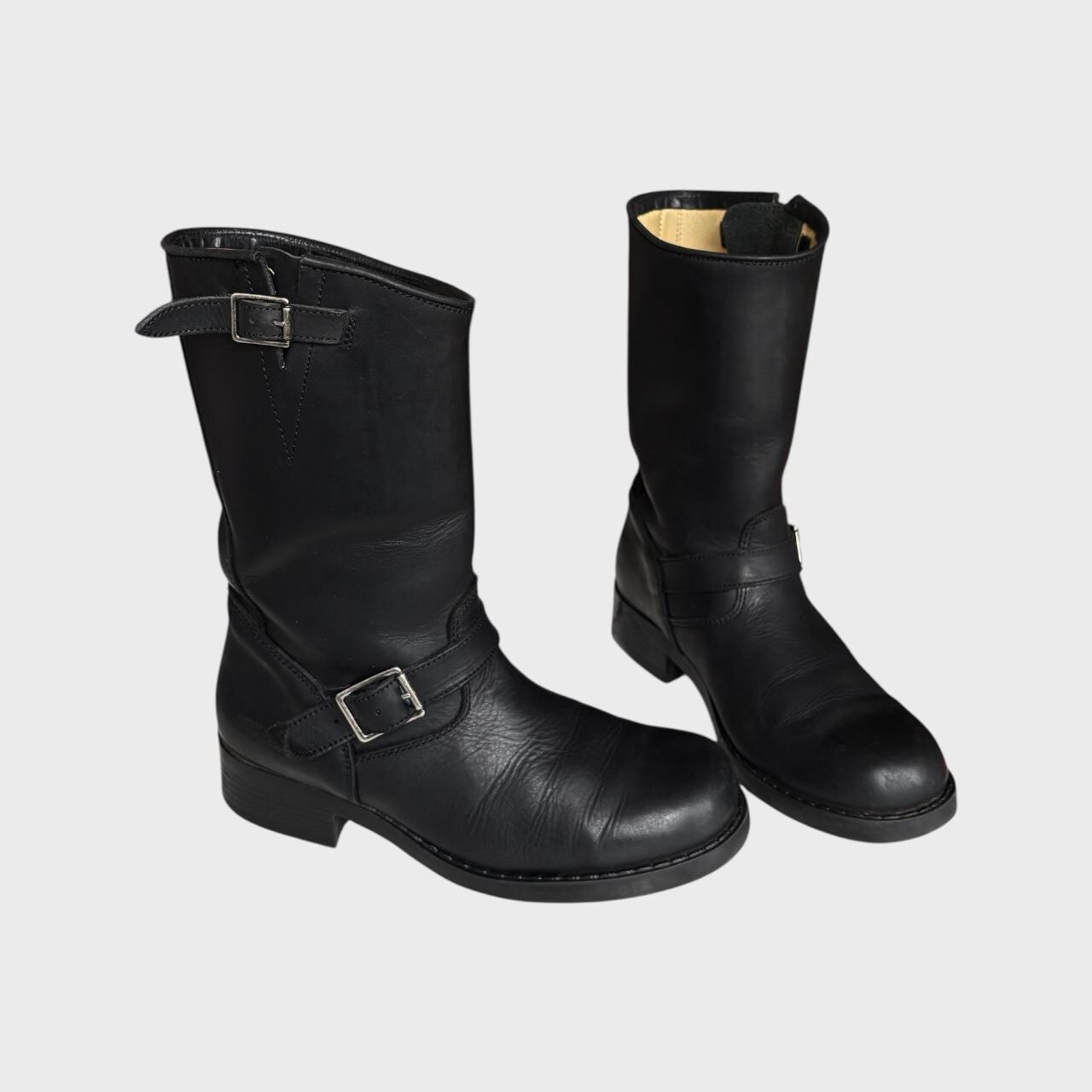 Vintage Johnny Bulls Black Leather Biker Boots – Moto Boots With 