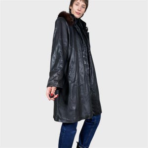 Vintage Trench-coat en cuir noir taille M Manteau en cuir à capuche