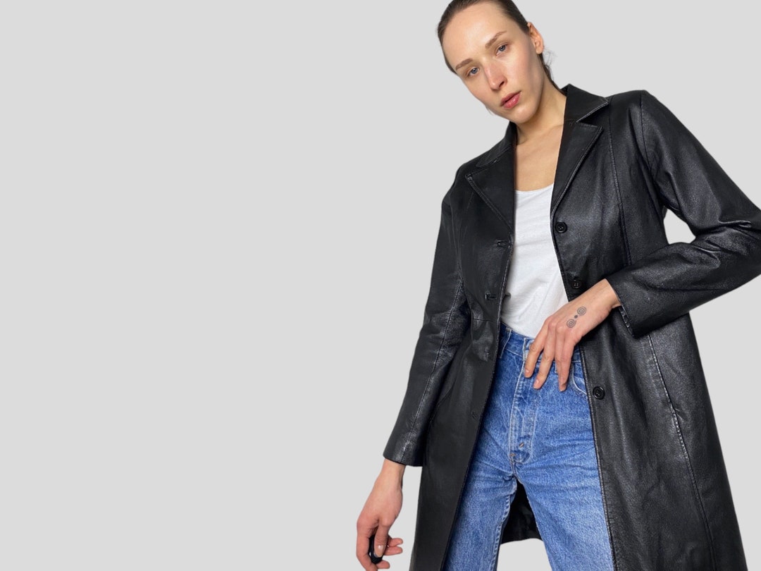 Vintage 90s 00s Clockhouse Genuine Black Soft Leather Button Etsy