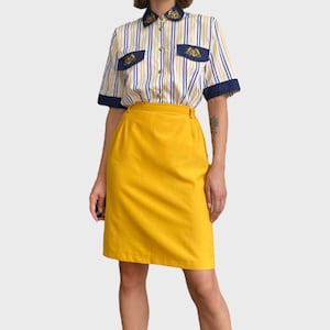 Vintage Pencil Midi Skirt Yellow High Waist Size M