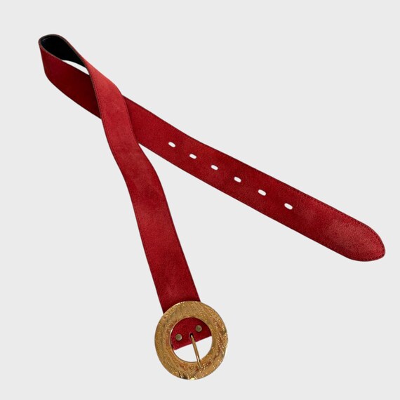 Vintage 90s Red Suede Leather Belt – Wide Waist Belt With  display picture 2