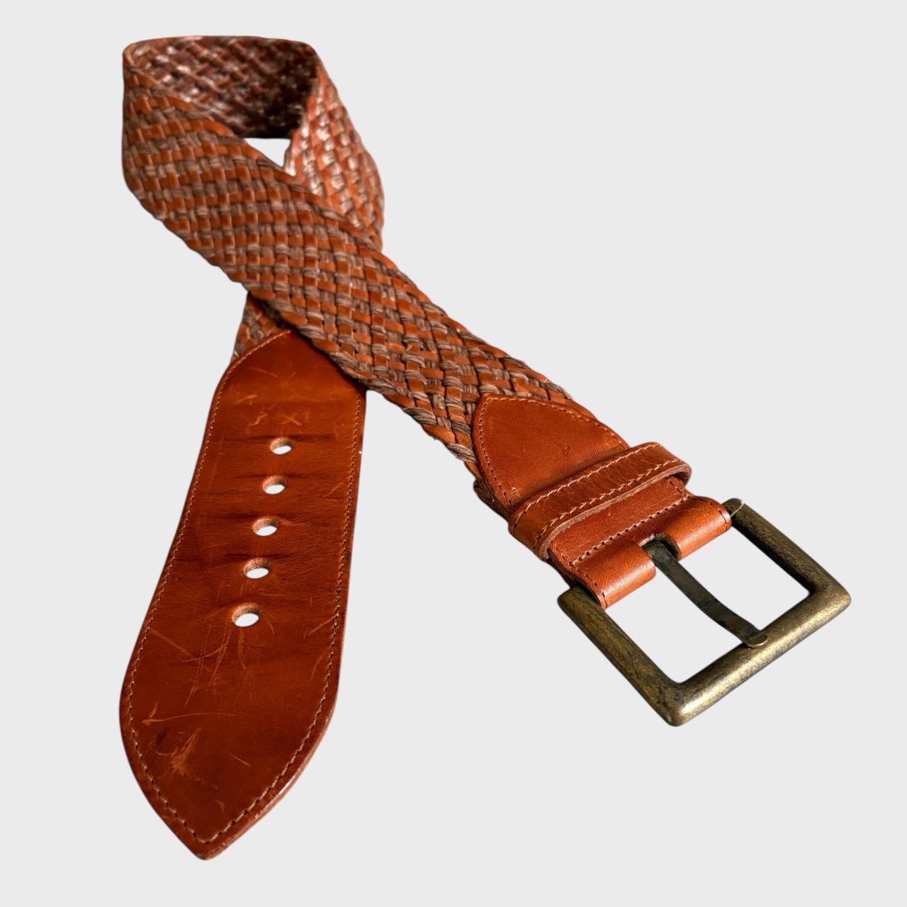 Vintage Woven Leather Belt: Boho Western Brass Buckle  display picture 1