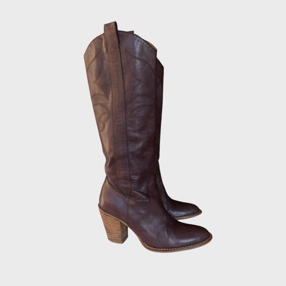 Vintage Brown Leather Boots Western Knee High Size EU36 Billi Bi