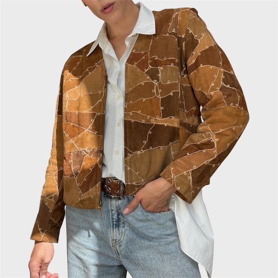 Vintage Brown Suede Patchwork Jacket | Embroidere… - image 5