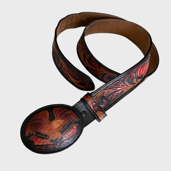 Vintage Tooled Leather Eagle Belt: Hand-painted Western  display picture 1