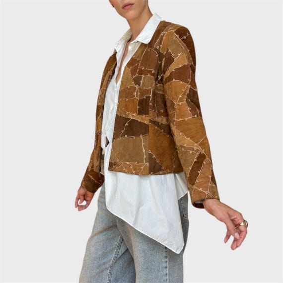 Vintage Brown Suede Patchwork Jacket | Embroidere… - image 11