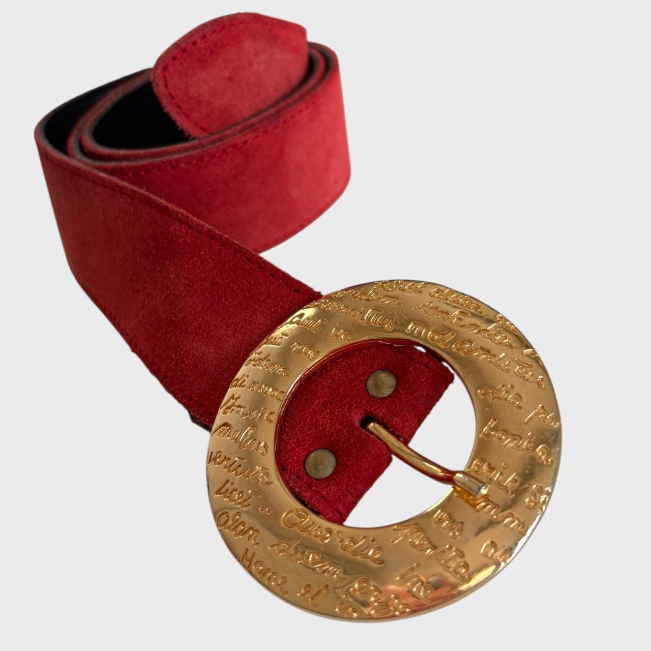Vintage 90s Red Suede Leather Belt – Wide Waist Belt With 