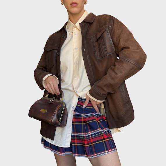 Vintage Massimo Dutti Nubuck Leather Overshirt Jacket Brown XL Unisex Button Up Shacket