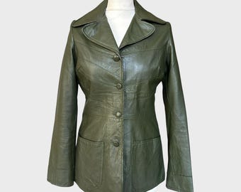 ジャケット・アウター 70s Leather Jacket Green Vintage 70s Olive Green Fitted Leather Jacket - Women's Small - Etsy