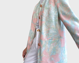 90s Pastel Floral Blazer | Soft Pink  White, Oversized, Fun & Youthful | Size XL