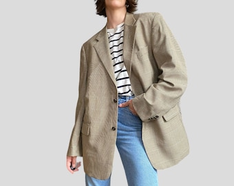 Blazer long vintage des années 90 à carreaux marron beige taille XL/XXL surdimensionné papa unisexe Style