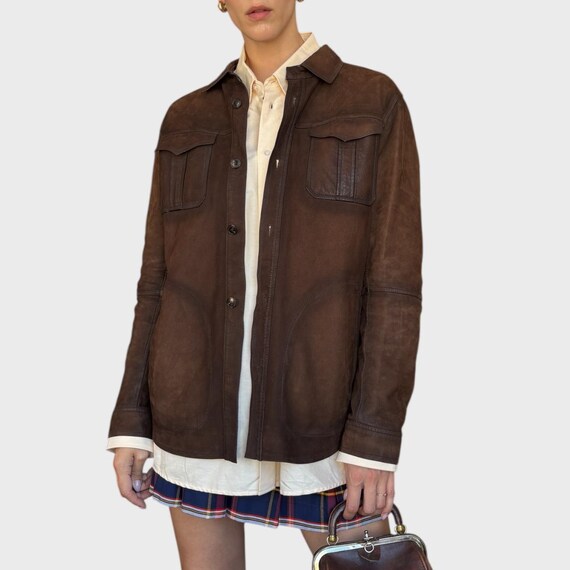 Vintage Massimo Dutti Nubuck Leather Overshirt Jacket Brown XL