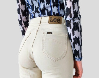 90s Lee Cream Jeans, 90s High Rise Jeans, Straight Leg Retro Jeans, Retro Summer Trousers